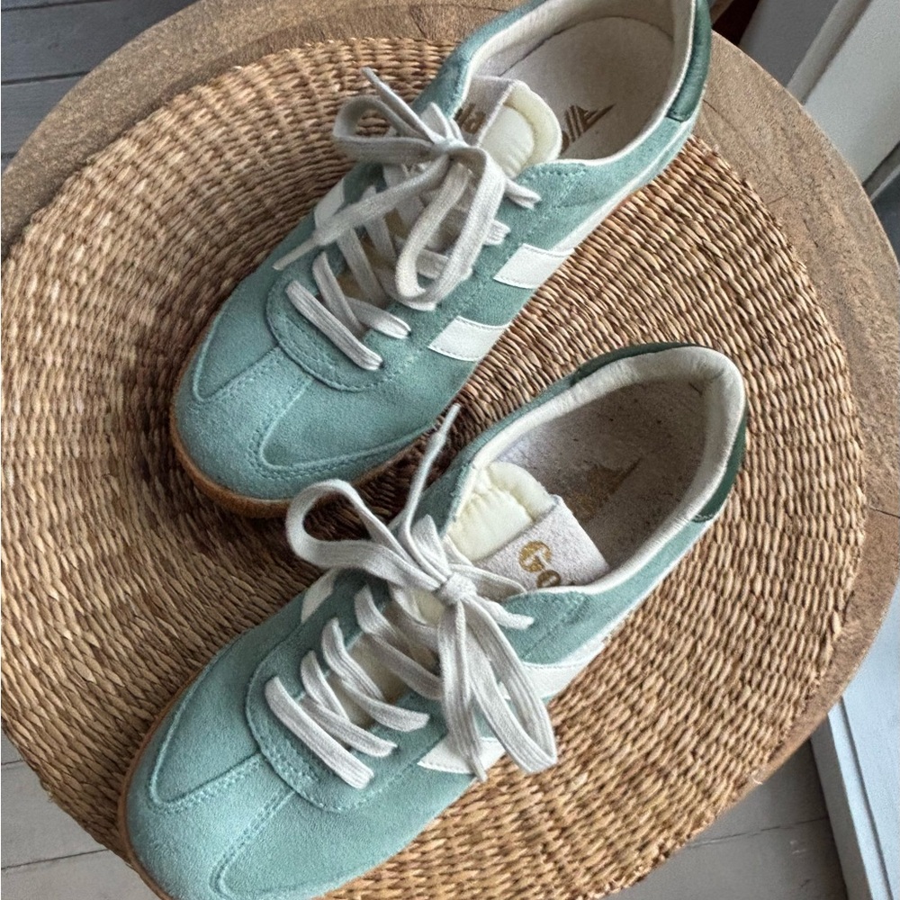 Gola Mint Green Suede Sneakers with White Stripes